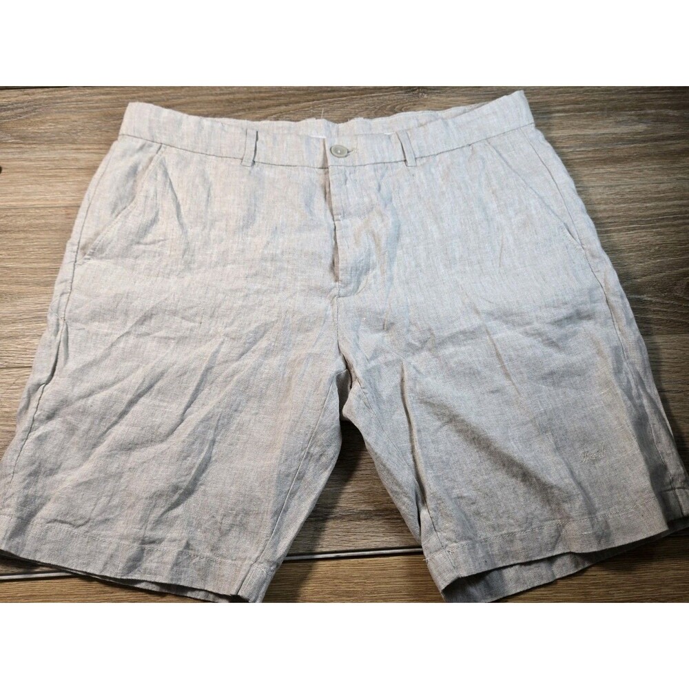 Porter & Ash 100% Linen Men Shorts 36 Khaki  beige Casual lightweight summer